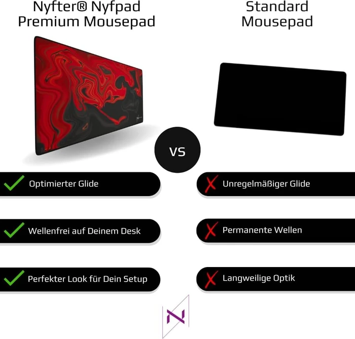 Nyfter Nyfpad XXL Liquid Premium Gaming Mousepad, 900x500mm, Design schwarz/rot