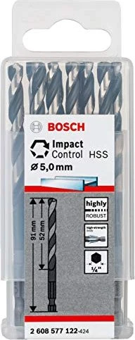 Bosch Professional HSS Impact Control Spiralbohrer, 5x52x91mm, 1 Stück