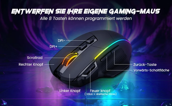 RisoPhy Wireless Gaming Mouse, schwarz, USB/Bluetooth