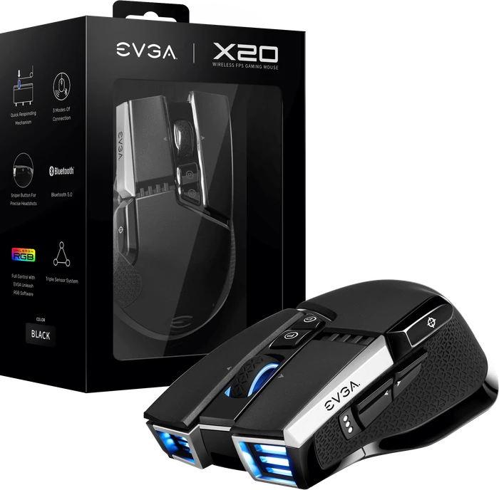 EVGA X20 Wireless Gaming Maus schwarz, USB/Bluetooth