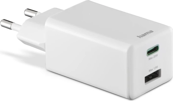 Hama Schnellladegerät 1x USB-C PD/Qualcomm 1x USB-A Mini-Ladegerät 32W weiß