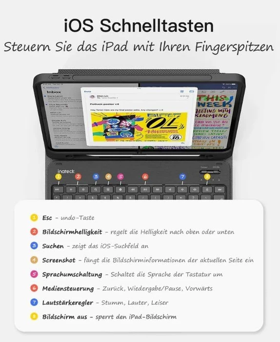 Inateck Ultraleicht Tastatur Hülle für iPad 11 A16/iPad Air 7/iPad Pro 11", schwarz, DE