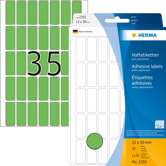 Herma Vielzwecketiketten, 12x30mm, grün, 32 Blatt (1120 Etiketten)