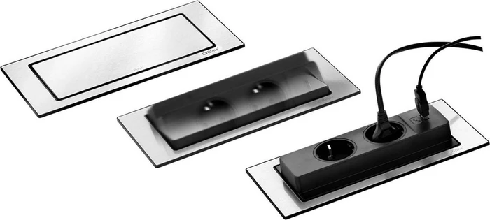 Schulte EVOLine BackFlip zum Einbau in Arbeitsplatten, 2-fach, 1x USB-A, 3m, edelstahl gebürstet