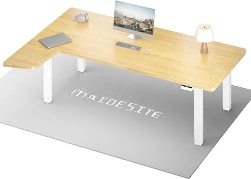 Maidesite Canvas elektrisch höhenverstellbarer Sitz-Steh-Eckschreibtisch 180x120cm Eiche/weiß