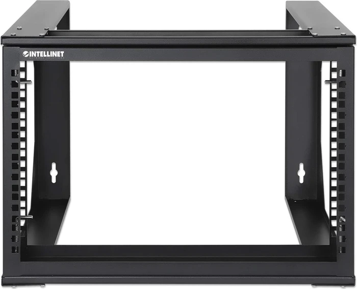 Intellinet 19" 2-Pfosten Laborgestell 6HE, zur Wandmontage, 2 Tragschienen, Flatpack, RAL 9004, 450mm tief