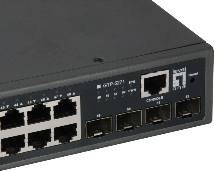 LevelOne GTP Rackmount Gigabit Managed Switch, 48x RJ-45, 4x SFP+, 400W PoE+