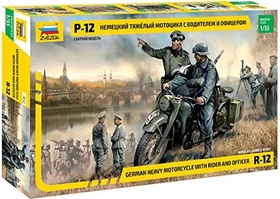 Zvezda German R-12 heavy motocycle with rider and officer