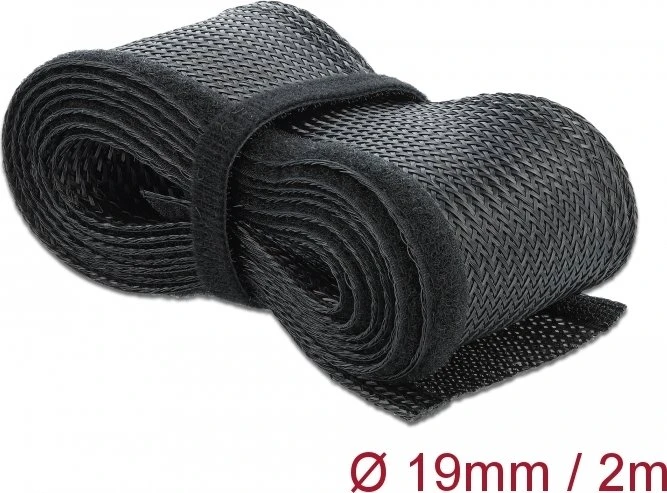 DeLOCK Geflechtschlauch mit Klettverschluss, 19mm, 2m, schwarz