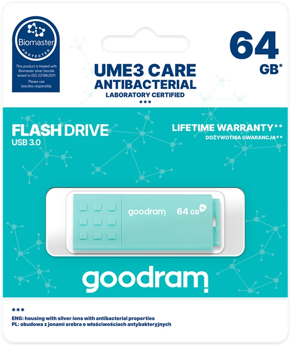 goodram UME3 CARE 64GB türkis, USB-A, USB 3.2 Gen 1×1