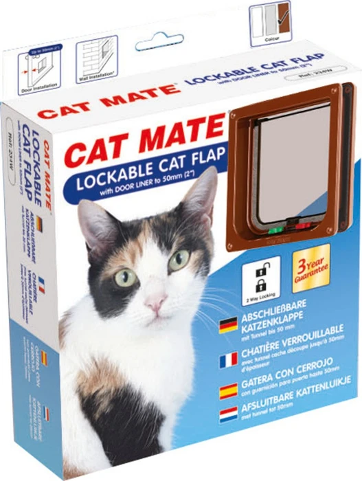 Pet Mate Cat Mate Verschliessbare Katzenklappe mit Tunnel bis 50mm, braun (234B)