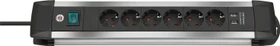 Brennenstuhl Premium-Alu-Line, 6-fach, 2x USB-A, 3m, silber/schwarz