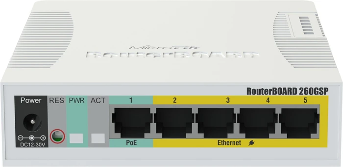 MikroTik RouterBOARD RB260 Desktop Gigabit Managed Switch, 5x RJ-45, 1x SFP, passiv PoE