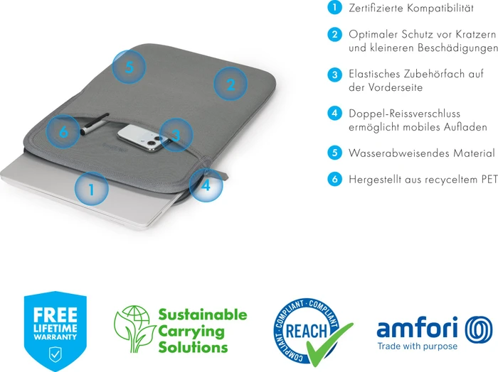 Dicota Sleeve Eco Slim für Microsoft Surface L, grau