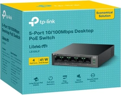 TP-Link LS100 LiteWave Desktop Switch, 5x RJ-45, 41W PoE