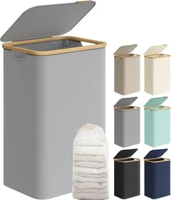 Songmics 65l Wäschekorb mit Deckel taubengrau