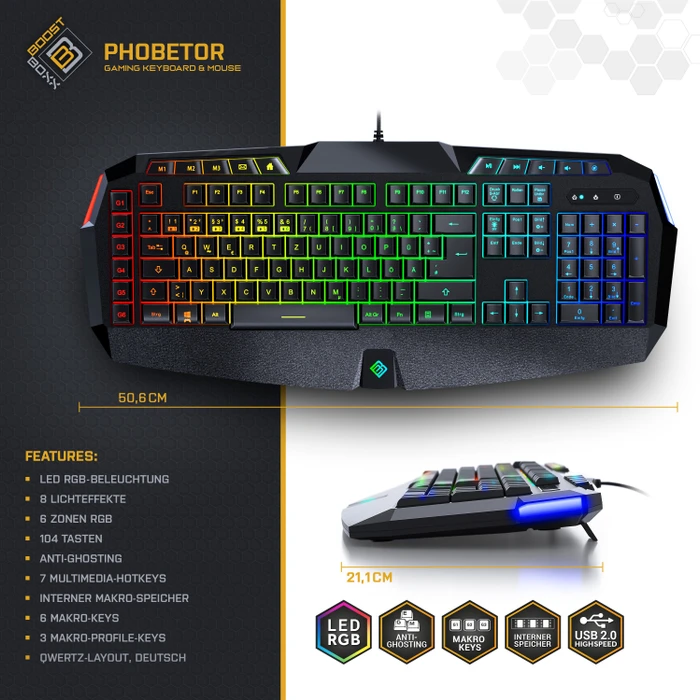 BoostBoxx Phobetor Gaming Desktop RGB Set schwarz, LEDs RGB, USB, DE
