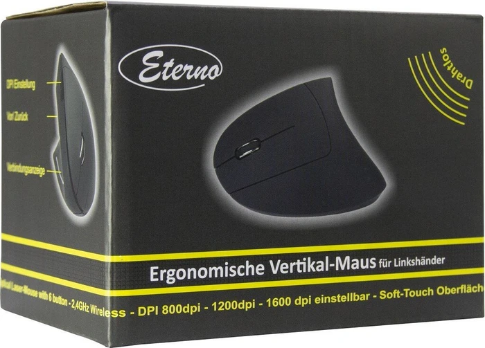 Inter-Tech Eterno KM-206L kabellose ergonomische Vertikal-Maus für Linkshänder schwarz, USB