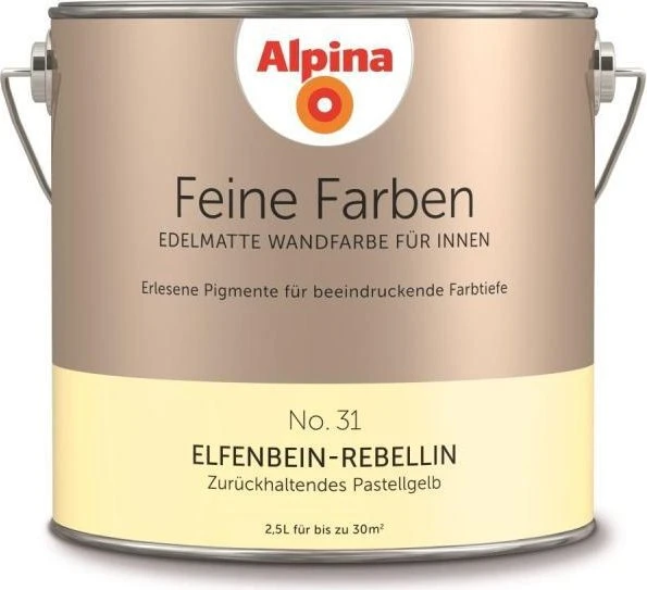 Alpina Farben Feine Farben No. 31 Elfenbein-Rebellin innen zurückhaltendes pastellgelb edelmatt gelb, 2.5l