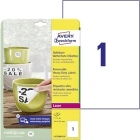 Avery-Zweckform Folienetiketten, A4, ablösbar, wetterfest, weiß, 20 Blatt (20 Etiketten)