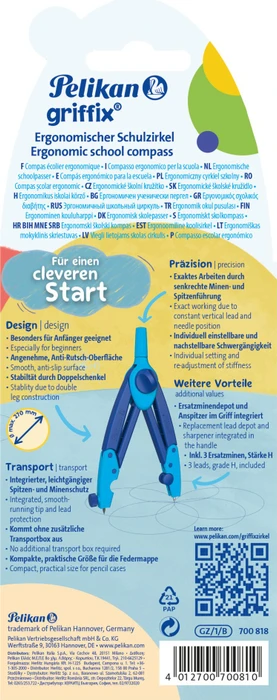 Pelikan griffix Ergonomischer Schulzirkel, hellblau/dunkelblau, Blister