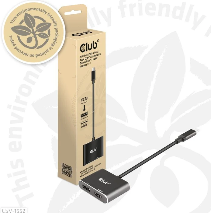 Club 3D MST Hub USB-C 3.2 auf DisplayPort + HDMI 4K60Hz M/F Adapter