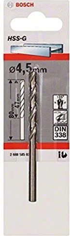 Bosch Professional HSS-G Spiralbohrer, 4.5x47x80mm, 1 Stück