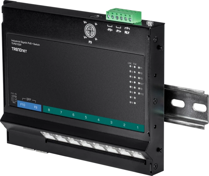 TRENDnet TI Hardened Industrial Wallmount Gigabit Switch, 8x RJ-45, 2x SFP, 240W PoE+
