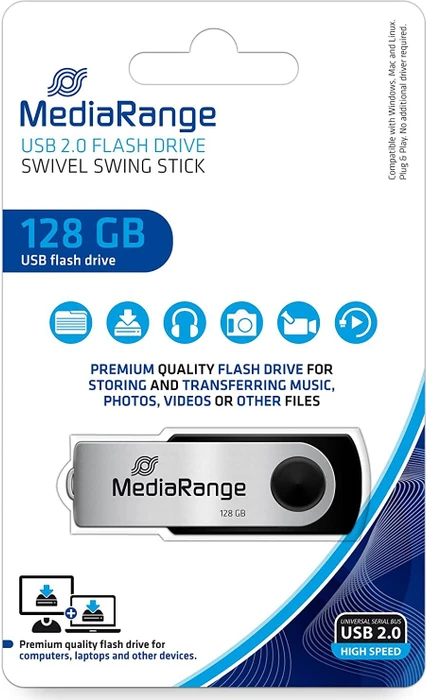 MediaRange USB Flexi-Drive 128GB schwarz/silber, USB-A, USB 2.0