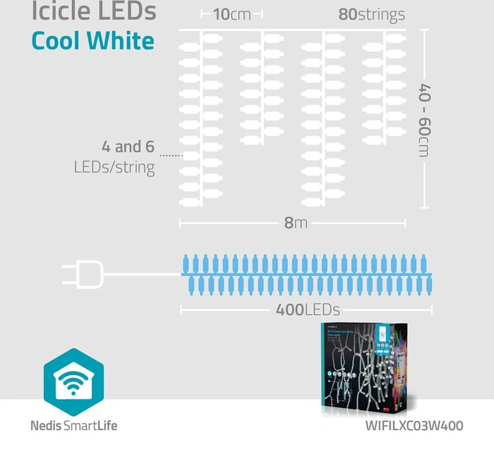 Nedis Smart Life Eiszapfen Lichtervorhang LED 400x tageslichtweiß