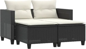 vidaXL Gartensofa mit Hockern 2-Sitzer schwarz/cremeweiß