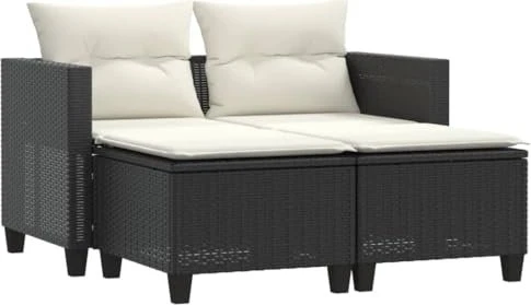 vidaXL Gartensofa mit Hockern 2-Sitzer schwarz/cremeweiß