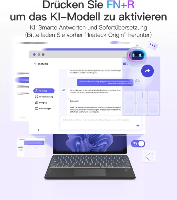 Inateck Tablet Tastatur mit Touchpad für Windows/iPad OS/Android, grau, DE