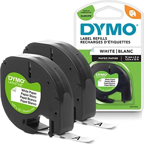 Dymo LetraTag Beschriftungsband, 12mm, schwarz/weiß