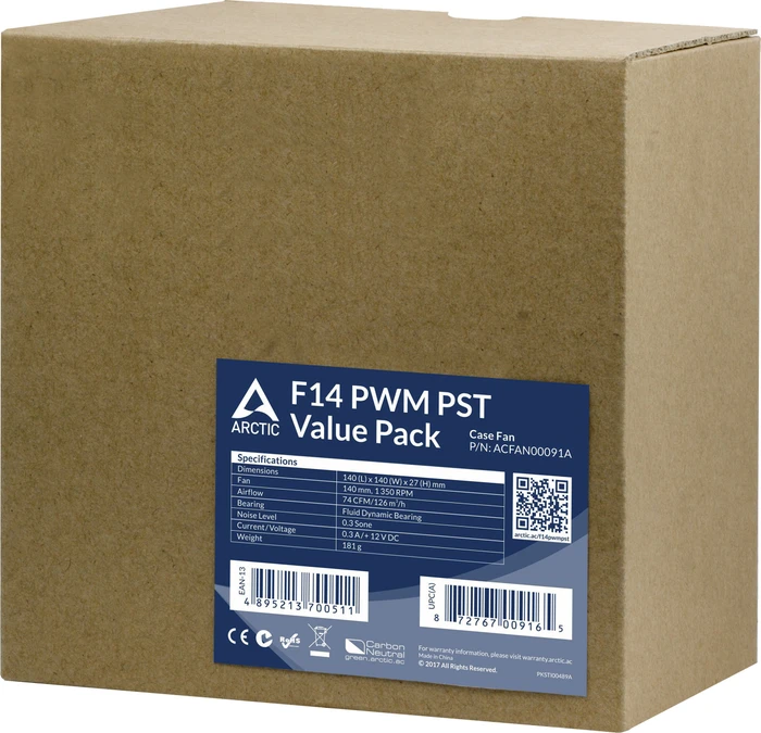 ARCTIC F14 PWM PST schwarz/weiß, 140mm, 5er-Pack