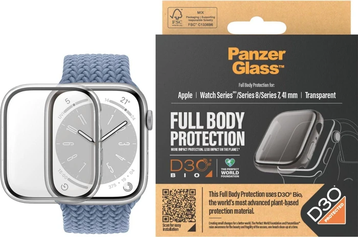 PanzerGlass Screen Protector Full Body D3O für Apple Watch (41mm) transparent