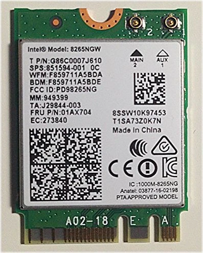 Intel DualBand Wireless-AC 8265 ohne vPro, 2.4GHz/5GHz WLAN, Bluetooth 4.2, M.2/A-E-Key