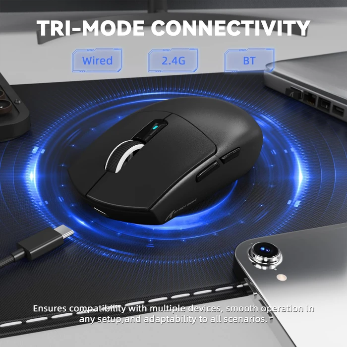 Attack Shark G3Pro Tri-mode Wireless Gaming Mouse mit Ladestation, Black, USB/Bluetooth