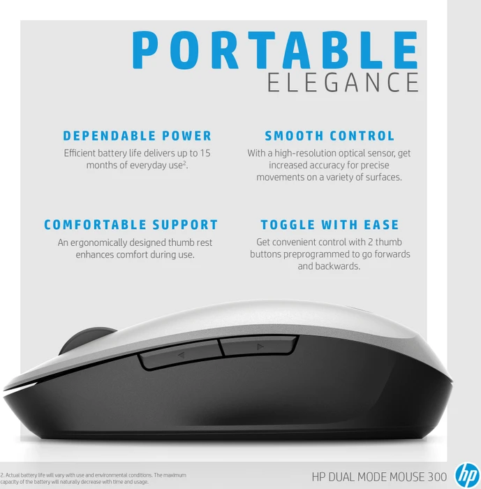 HP Dual-Mode Mouse 300 silber, USB/Bluetooth