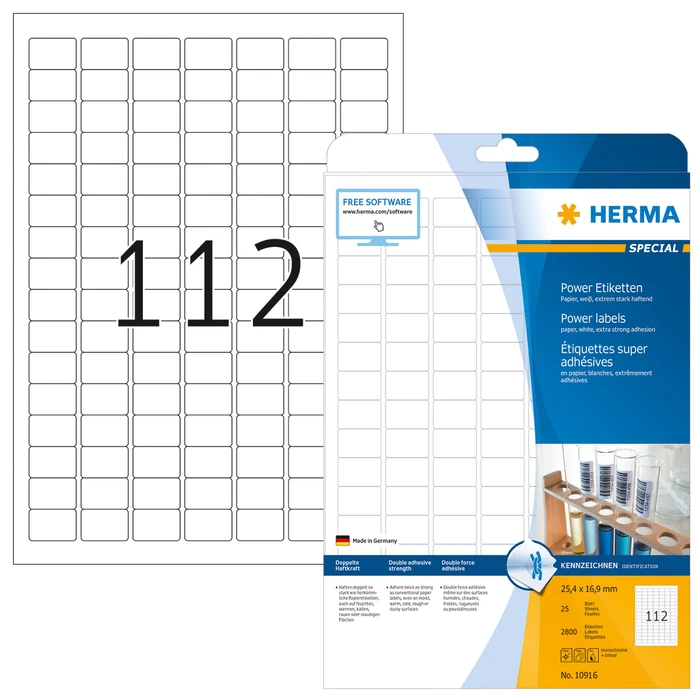 Herma Poweretiketten, 25.4x16.9mm, weiß, matt, 25 Blatt (2800 Etiketten)