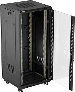 Lanberg 19" Rackschrank 27HE, freistehend, Flat Pack, Glastür, IP20, RAL 9004, 600mm tief