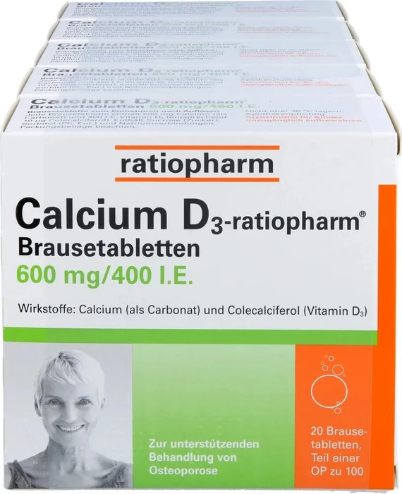 Calcium D3-ratiopharm Brausetabletten, 100 Stück (5x 20 Stück)