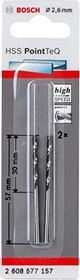 Bosch Professional HSS PointTeQ Spiralbohrer, 2.6x30x57mm, 2 Stück