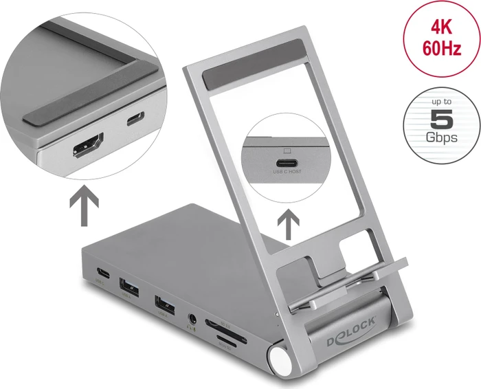 DeLOCK Tablet und Notebook Dockingstation 4K mit integrierter Halterung, USB-C 3.0 [Buchse]