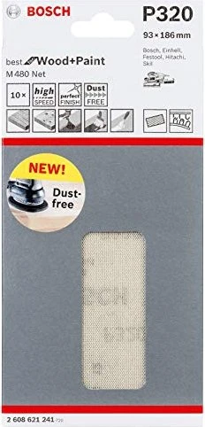 Bosch Professional M480 Best for Wood and Paint Gewebeschleifblatt K180, 93x186mm, 10 Stück