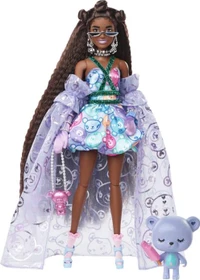 Mattel Barbie - Extra Fancy Puppe im lila Kleid mit Teddymuster