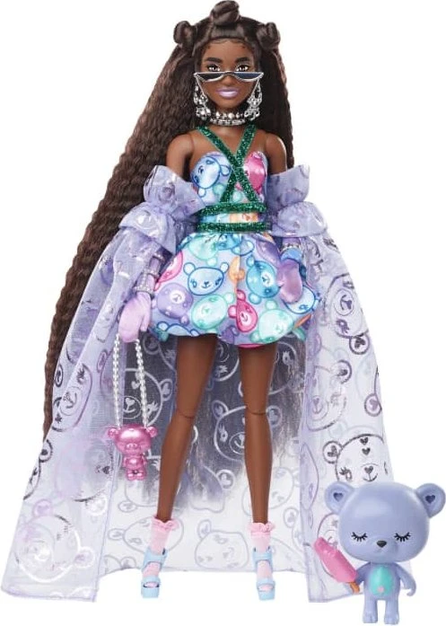 Mattel Barbie - Extra Fancy Puppe im lila Kleid mit Teddymuster