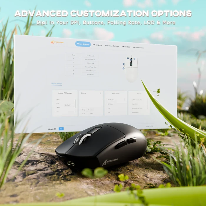 Attack Shark G3 Tri-mode Wireless Gaming Mouse, Black, USB/Bluetooth