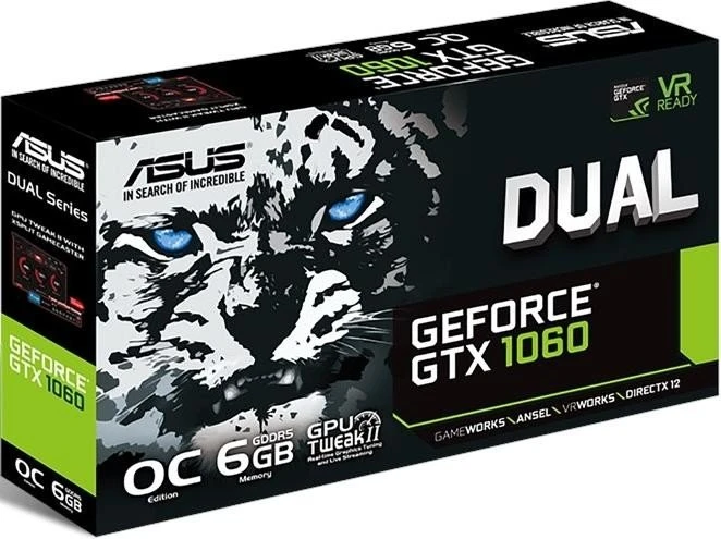 ASUS Dual GeForce GTX 1060 OC, DUAL-GTX1060-O6G, 6GB GDDR5, DVI, 2x HDMI, 2x DP