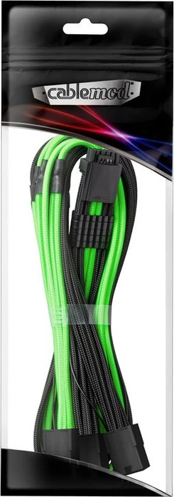 CableMod Pro ModMesh 12VHPWR PCI-e Extension, 3x 8-Pin PCIe Stecker auf 16-Pin PCIe 5.0 12VHPWR Stecker, Adapterkabel, schwarz/hellgrün, 45cm
